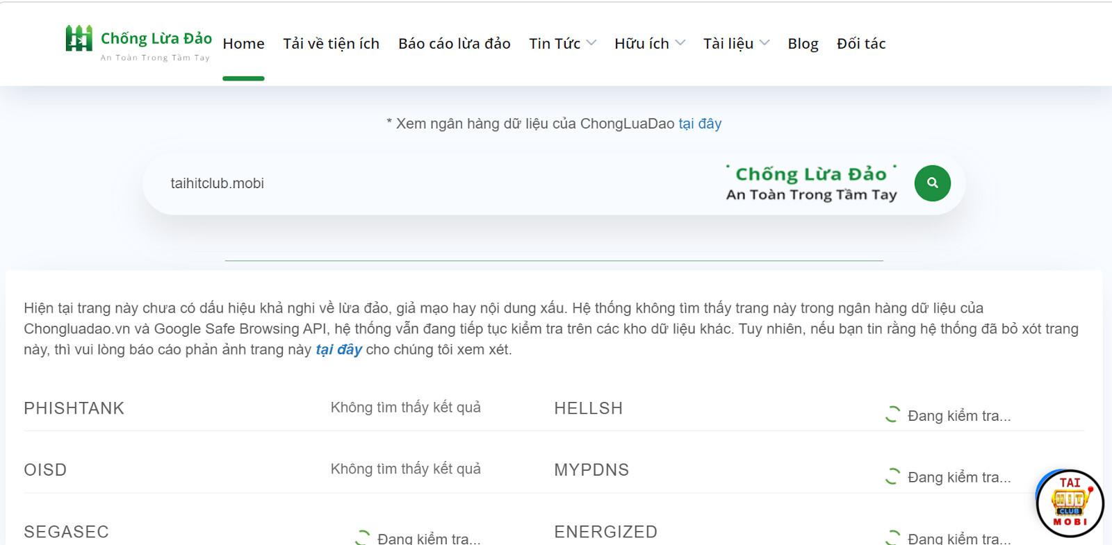 Check độ uy tín của Hitcllub thông qua web Chongluadao.vn